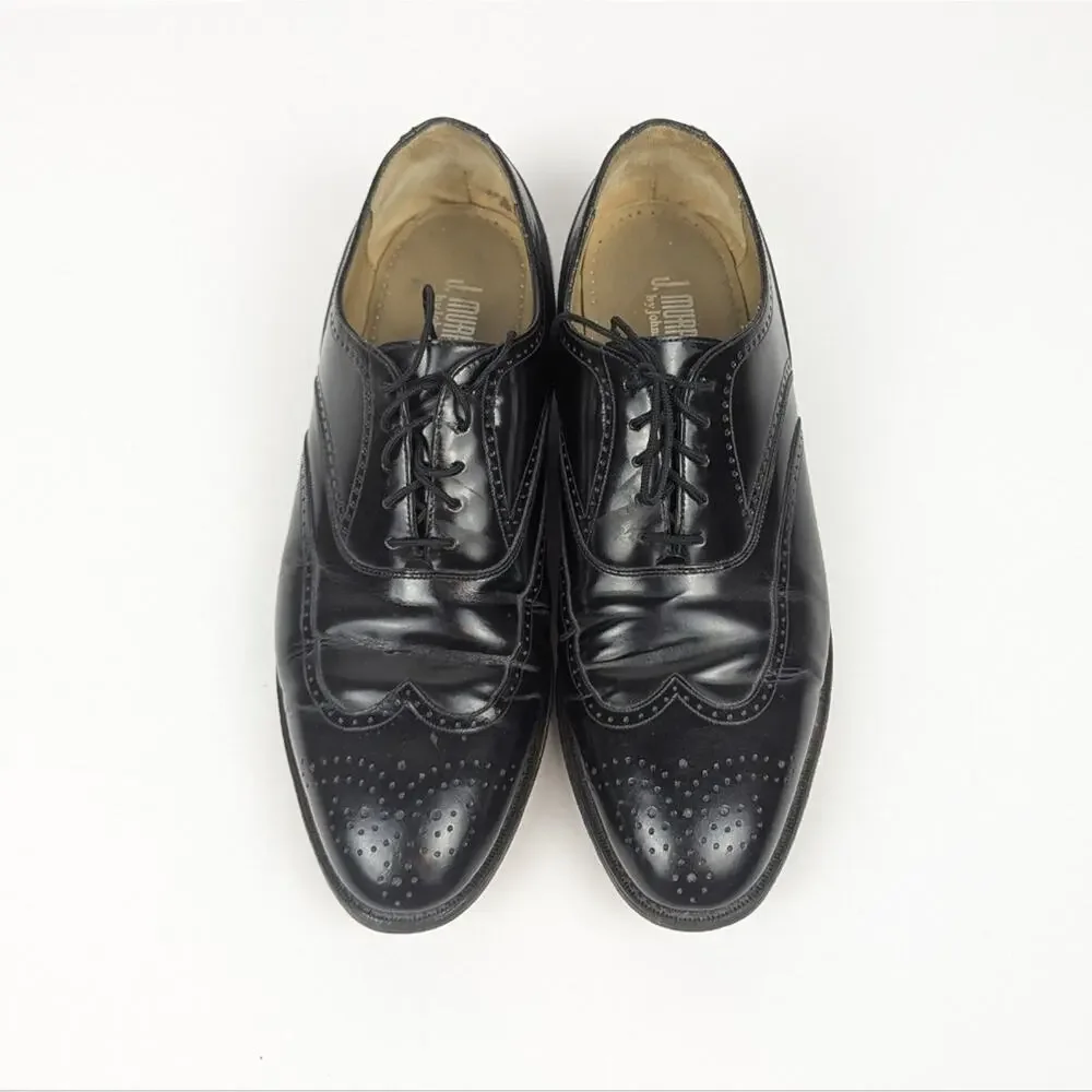 Johnston & Murphy Black Leather Wingtip Brogue Oxford Size 9.5